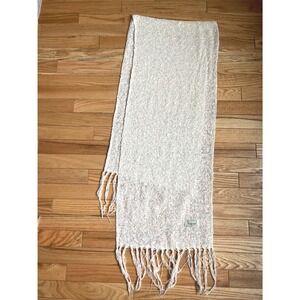 Mucros Weavers Ireland Cream Open Weave Fringed Scarf Textured Wool Blend Unisex